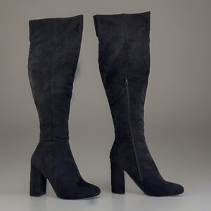 Koi Footwear Black Faux Suede Thigh High Boots 4" Chunky Heel Women's Size 9